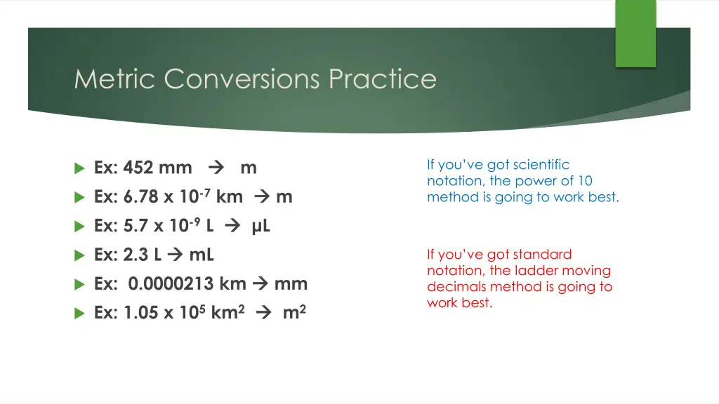 metric conversions practice