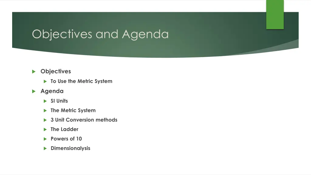 objectives and agenda