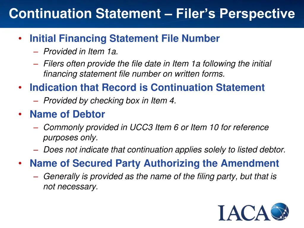 continuation statement filer s perspective