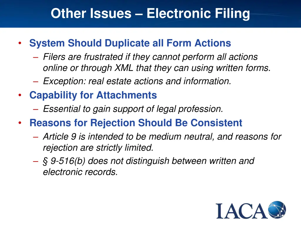 other issues electronic filing