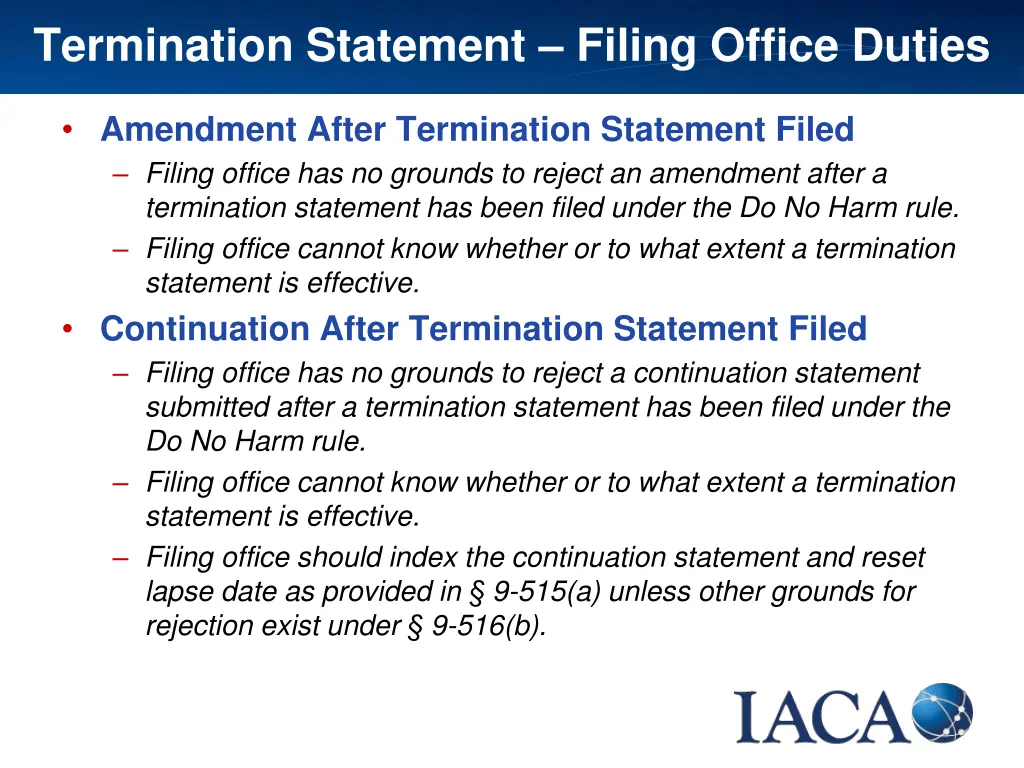 termination statement filing office duties 1