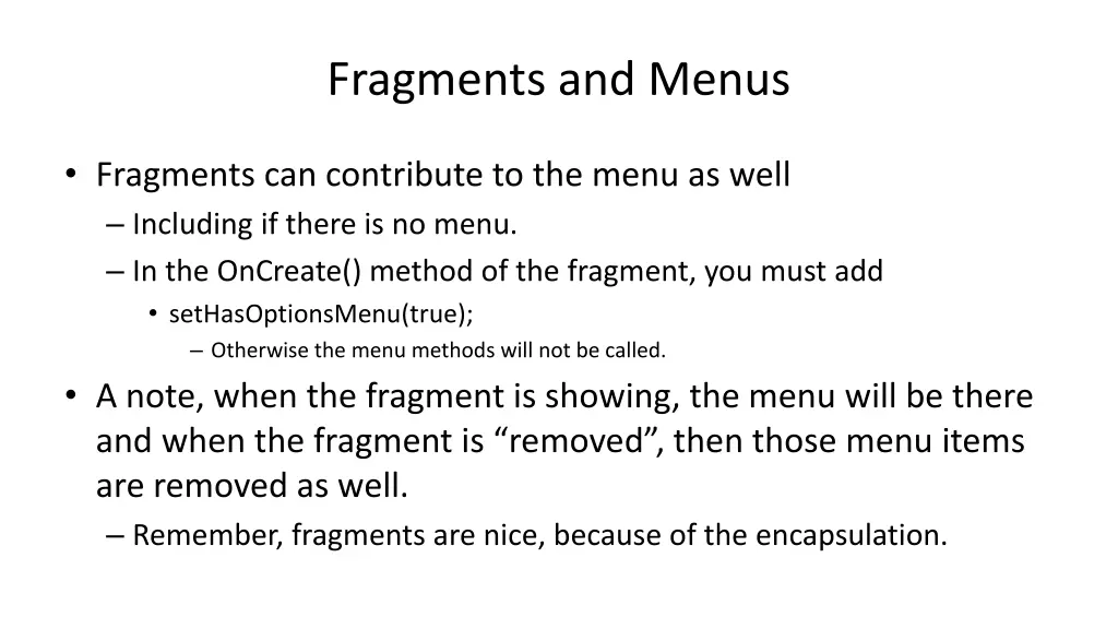 fragments and menus