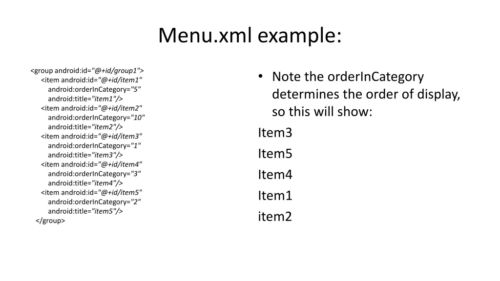 menu xml example