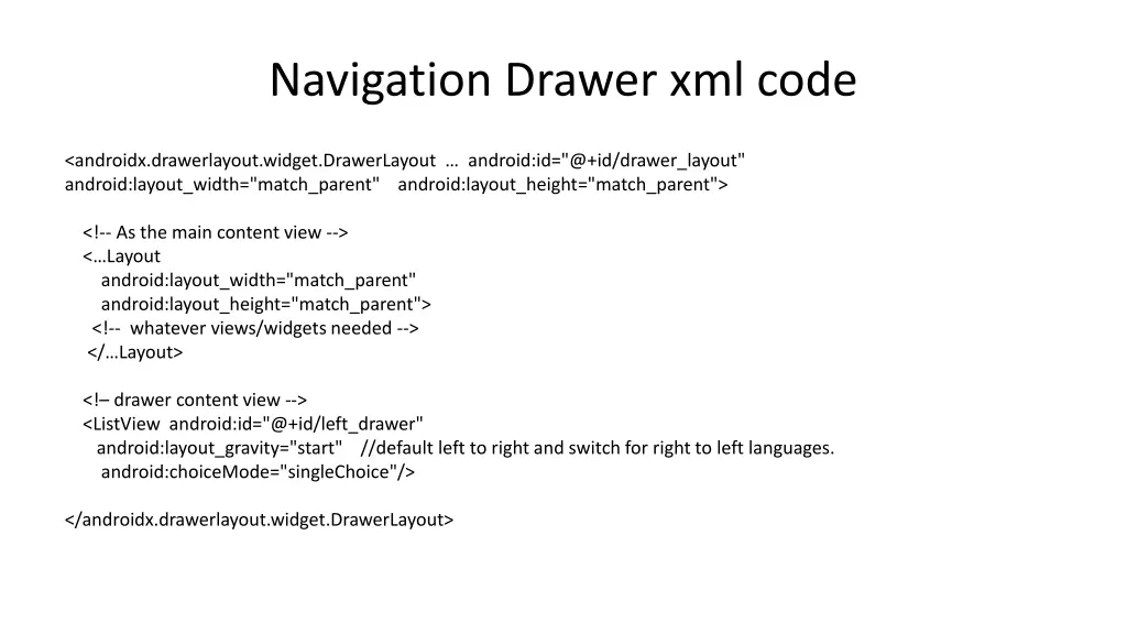 navigation drawer xml code