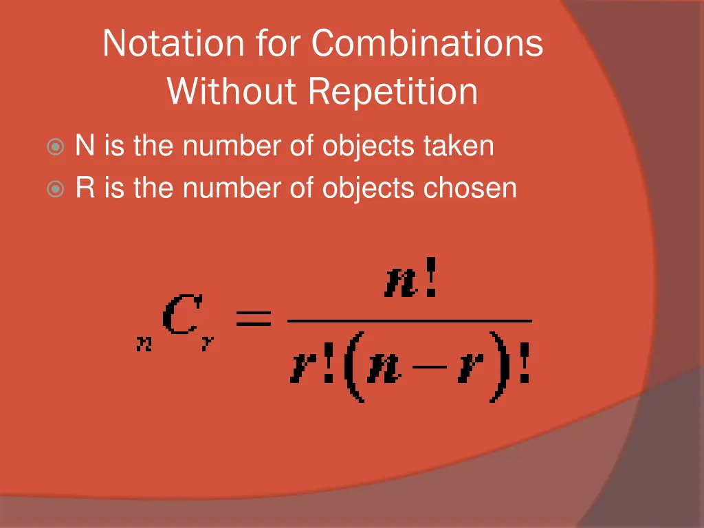 notation for combinations without repetition