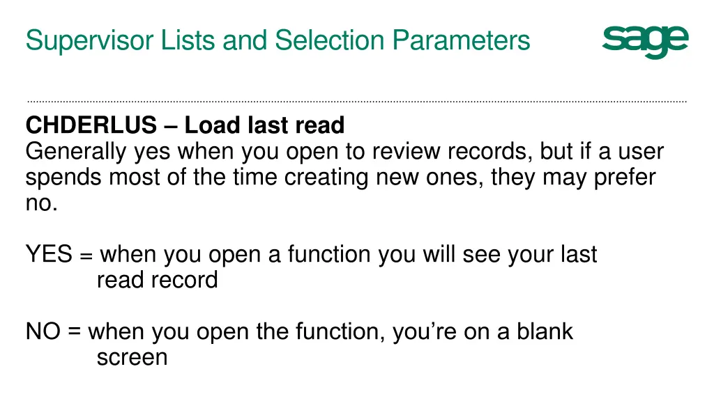 supervisor lists and selection parameters