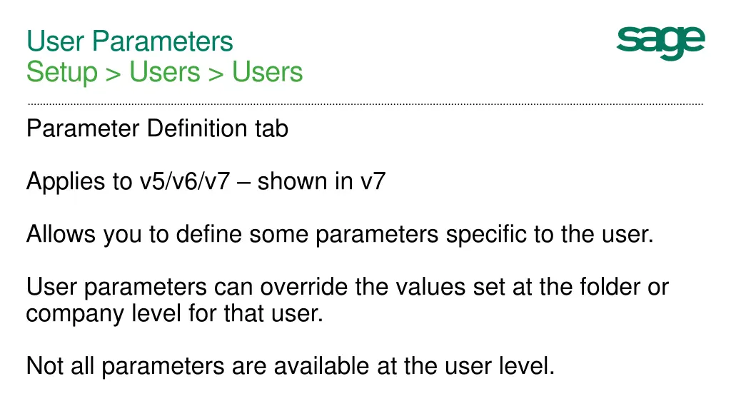 user parameters setup users users