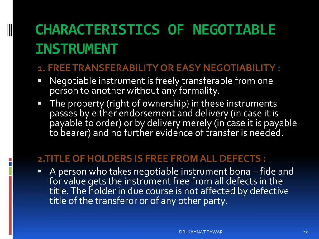 characteristics of negotiable instrument