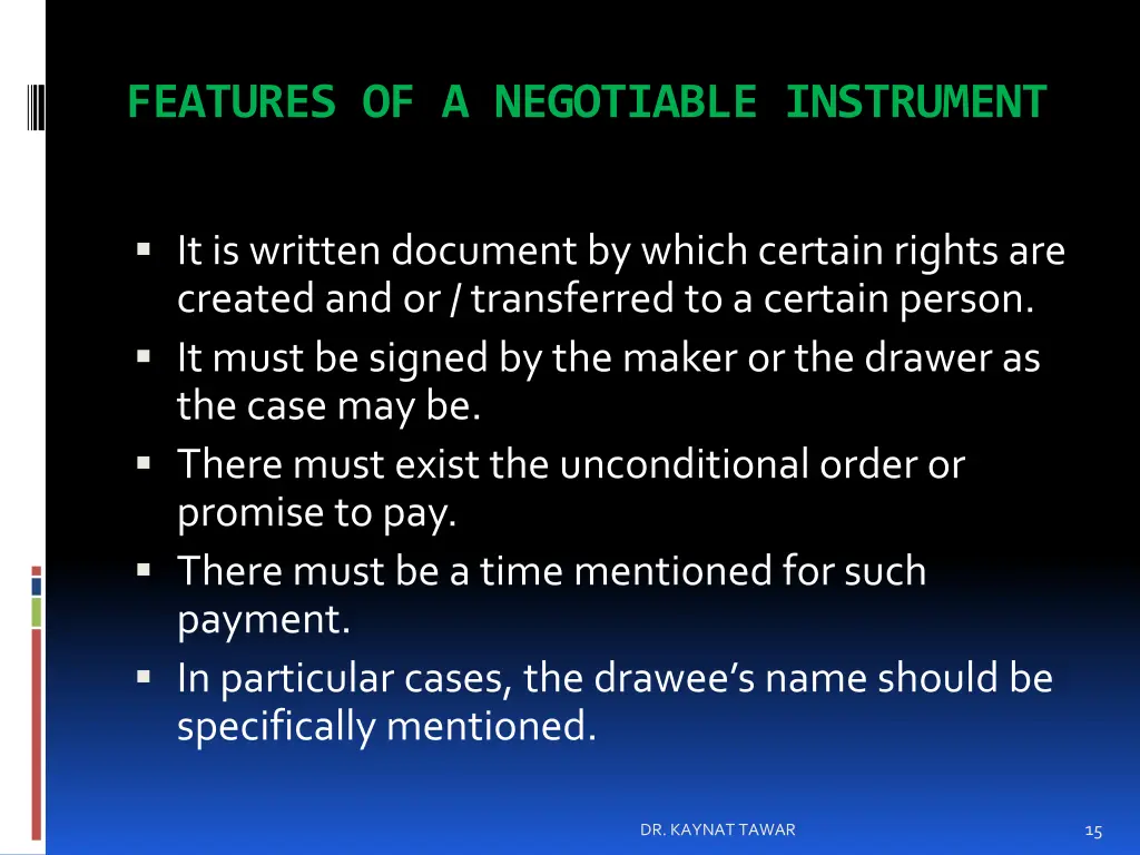 features of a negotiable instrument