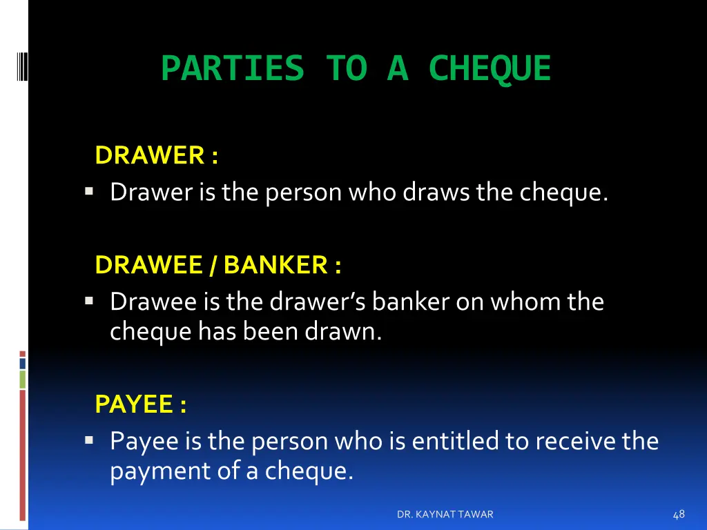 parties to a cheque