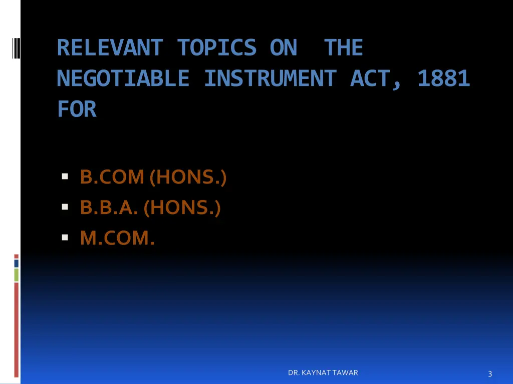 relevant topics on the negotiable instrument