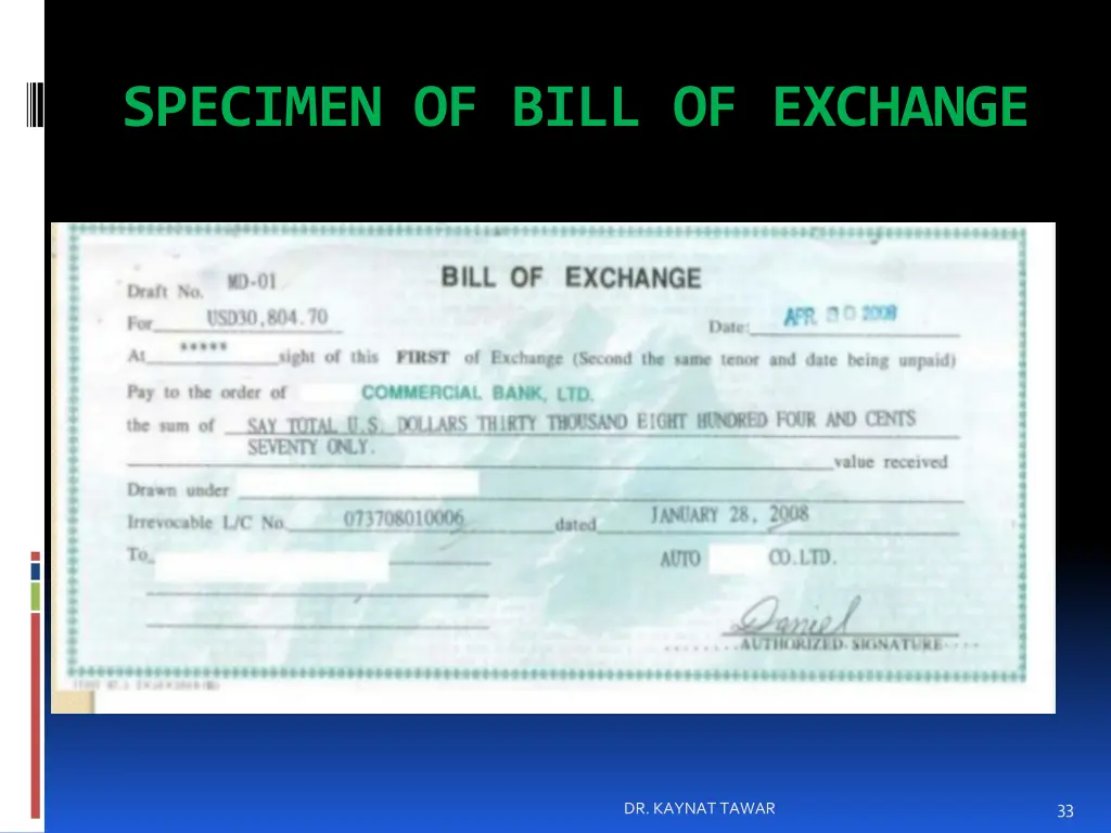 specimen of bill of exchange