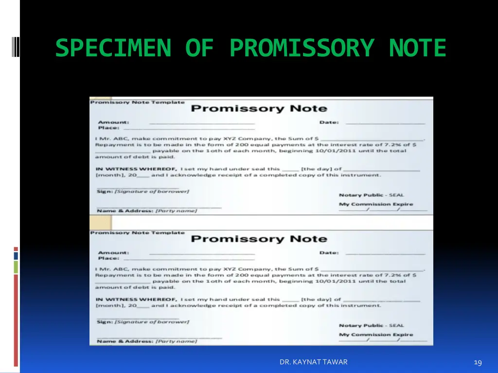 specimen of promissory note