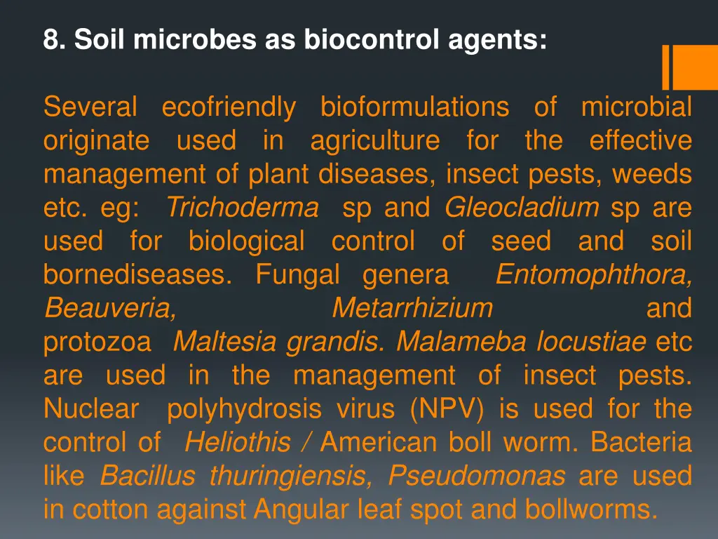 8 soil microbes as biocontrol agents several