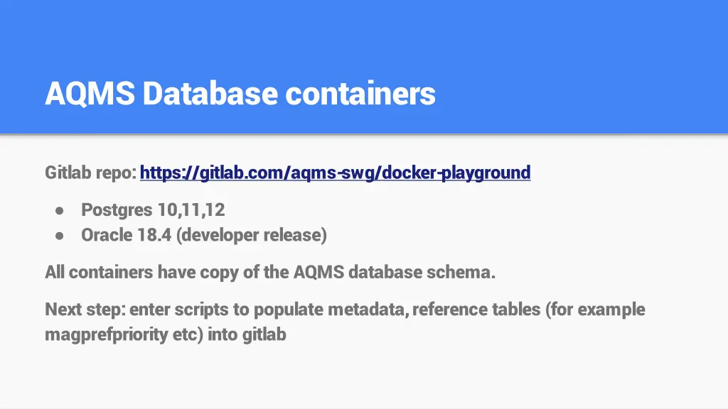 aqms database containers