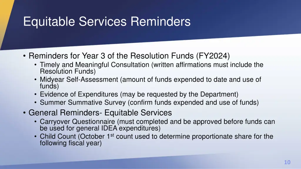 equitable services reminders