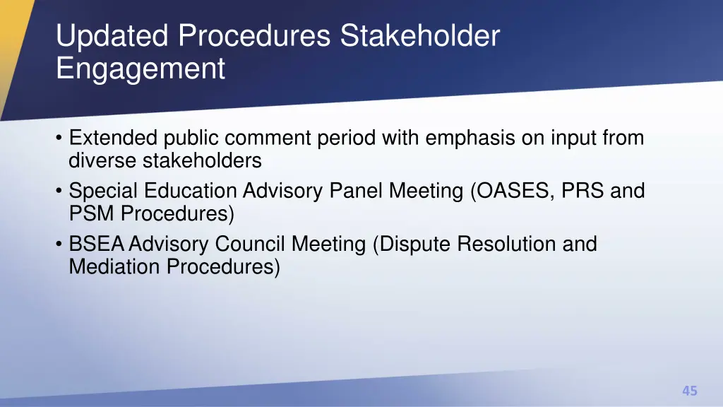 updated procedures stakeholder engagement