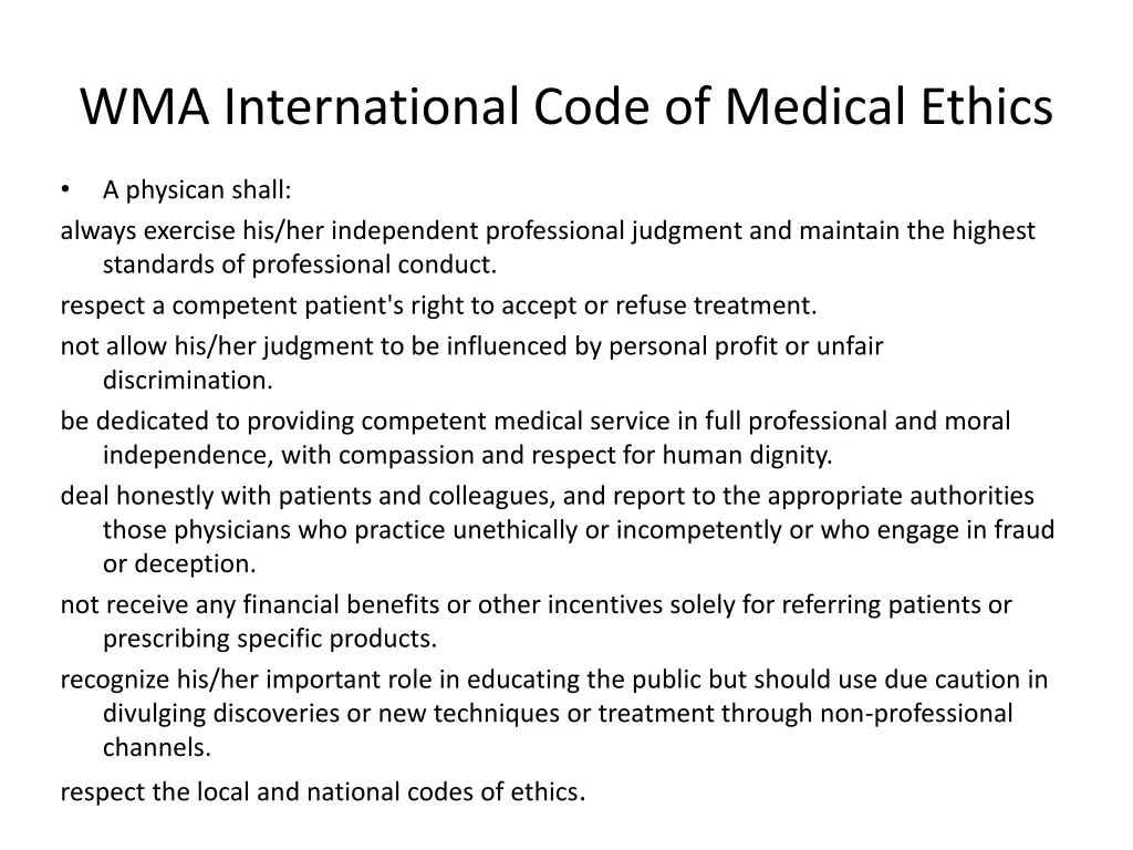 wma international code of medical ethics