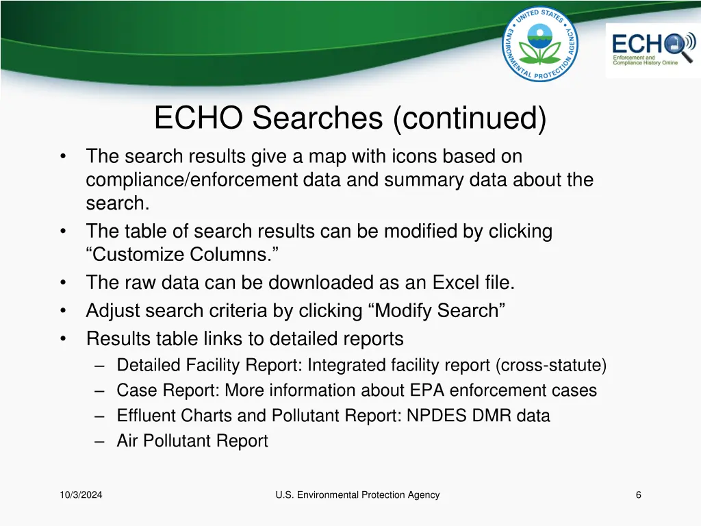 echo searches continued the search results give