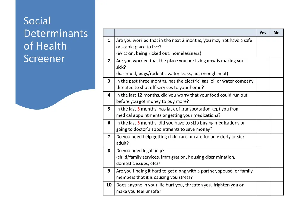 social determinants of health screener