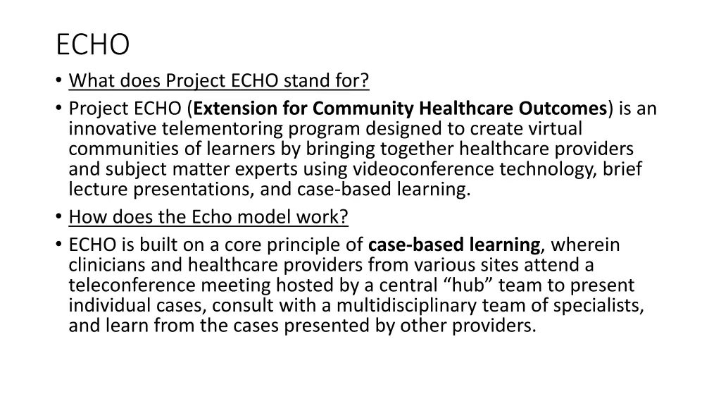 echo what does project echo stand for project