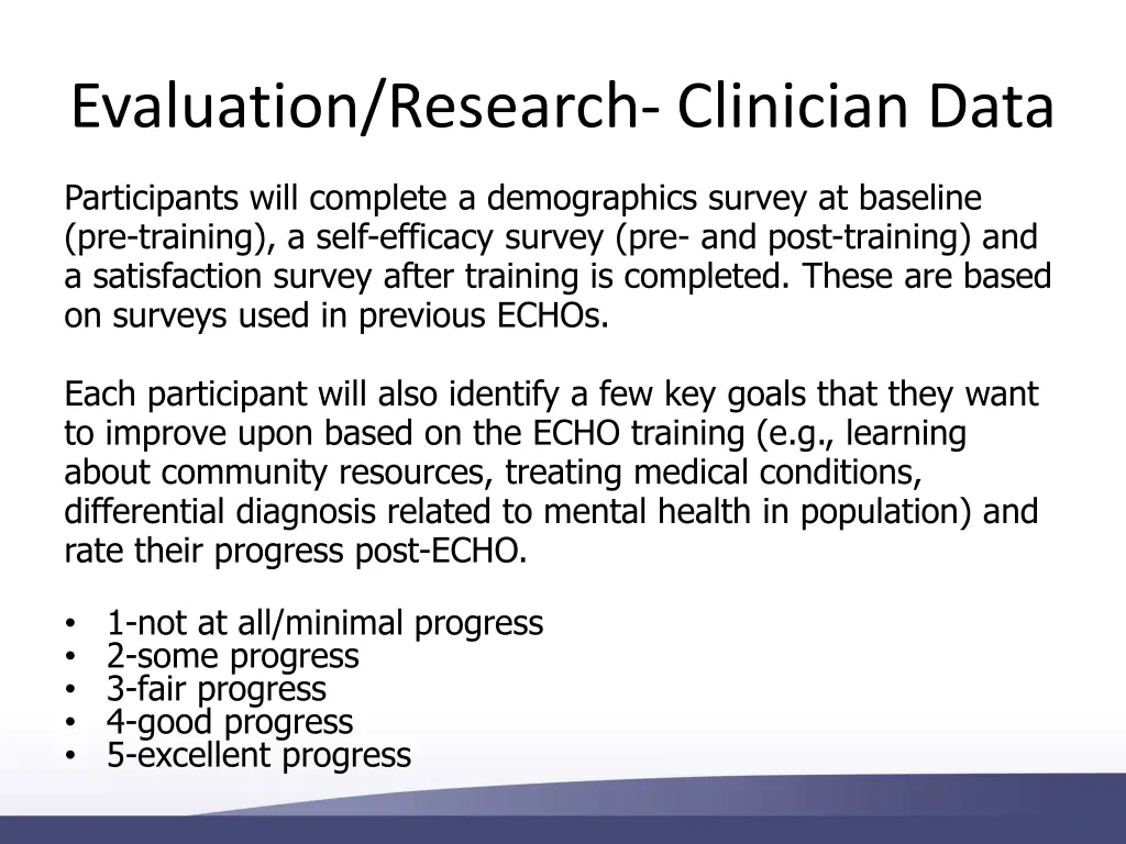 evaluation research clinician data