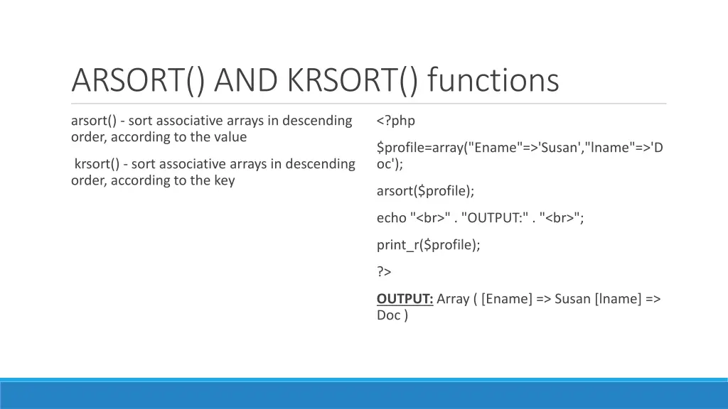 arsort and krsort functions