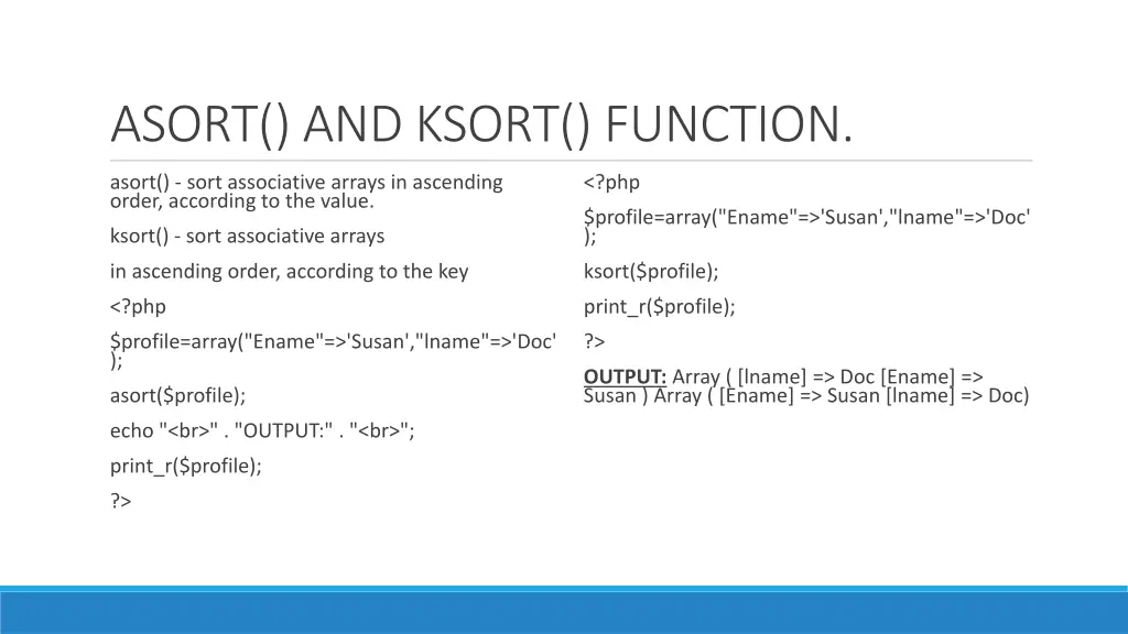 asort and ksort function