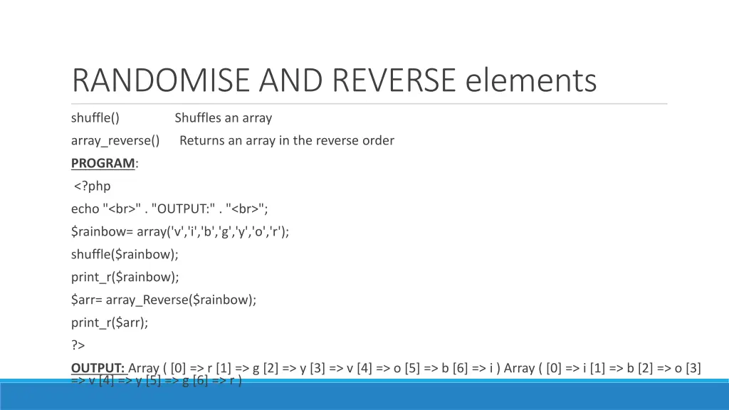 randomise and reverse elements