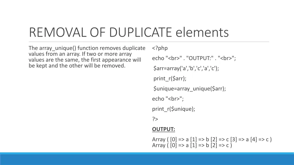 removal of duplicate elements