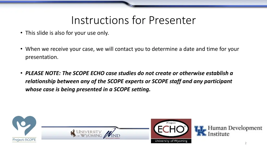 instructions for presenter this slide is also