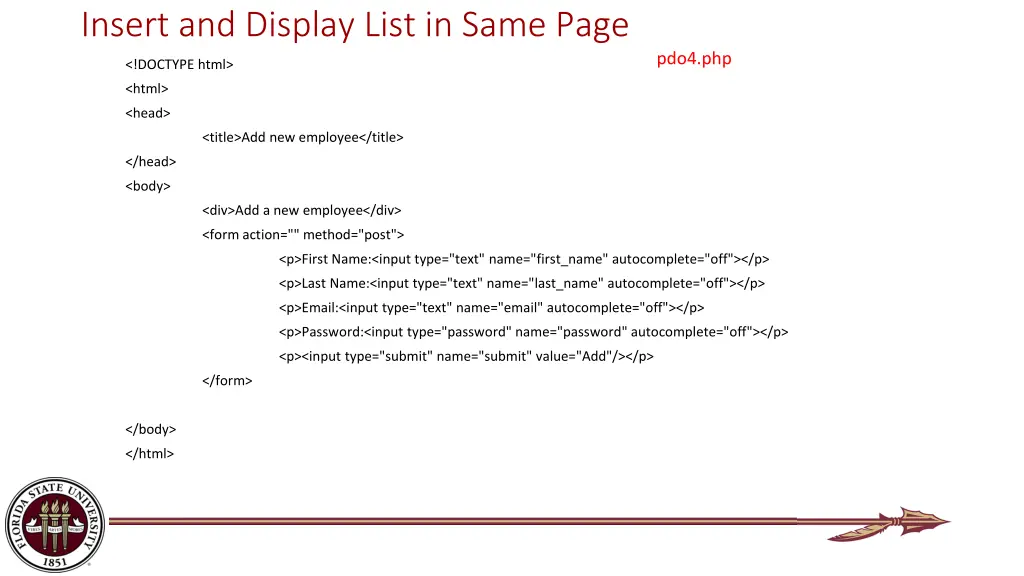 insert and display list in same page 1