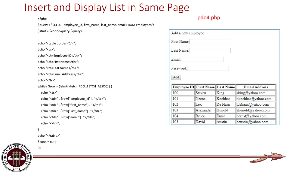 insert and display list in same page 2