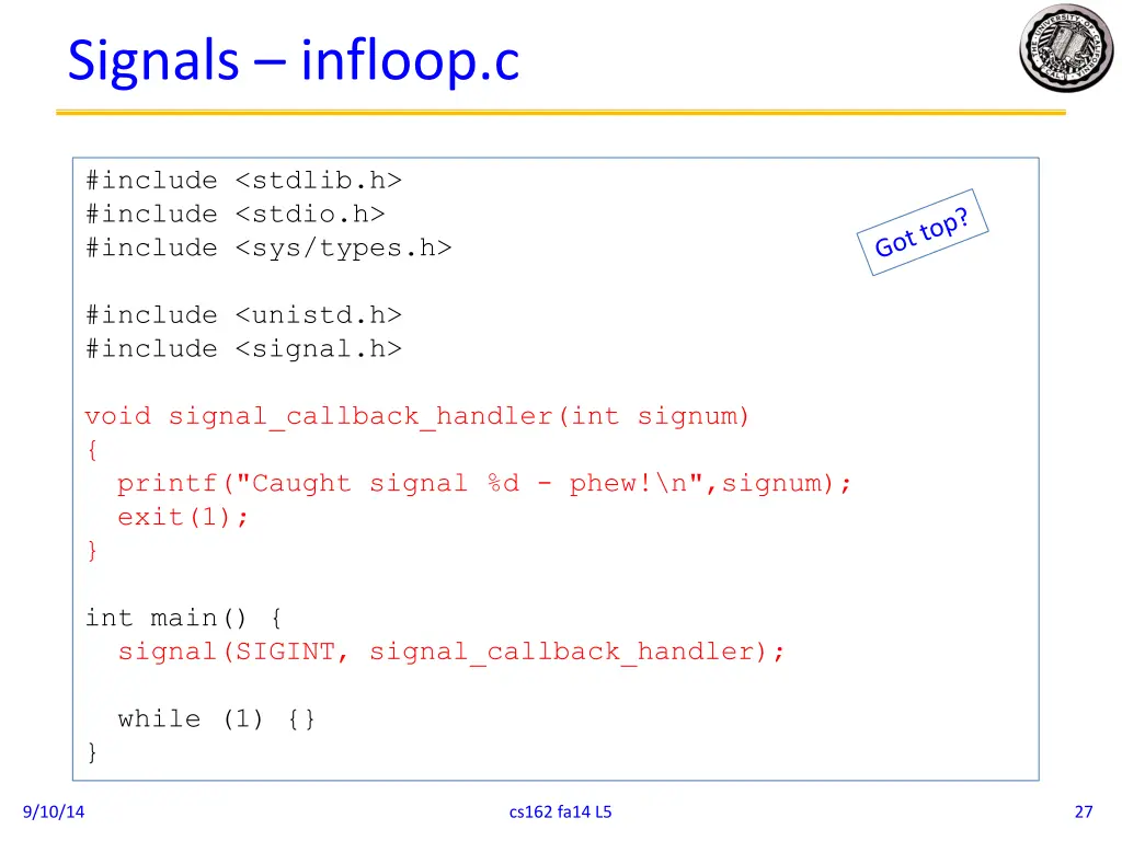 signals infloop c