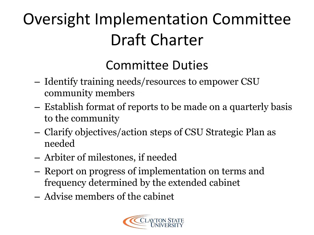 oversight implementation committee draft charter