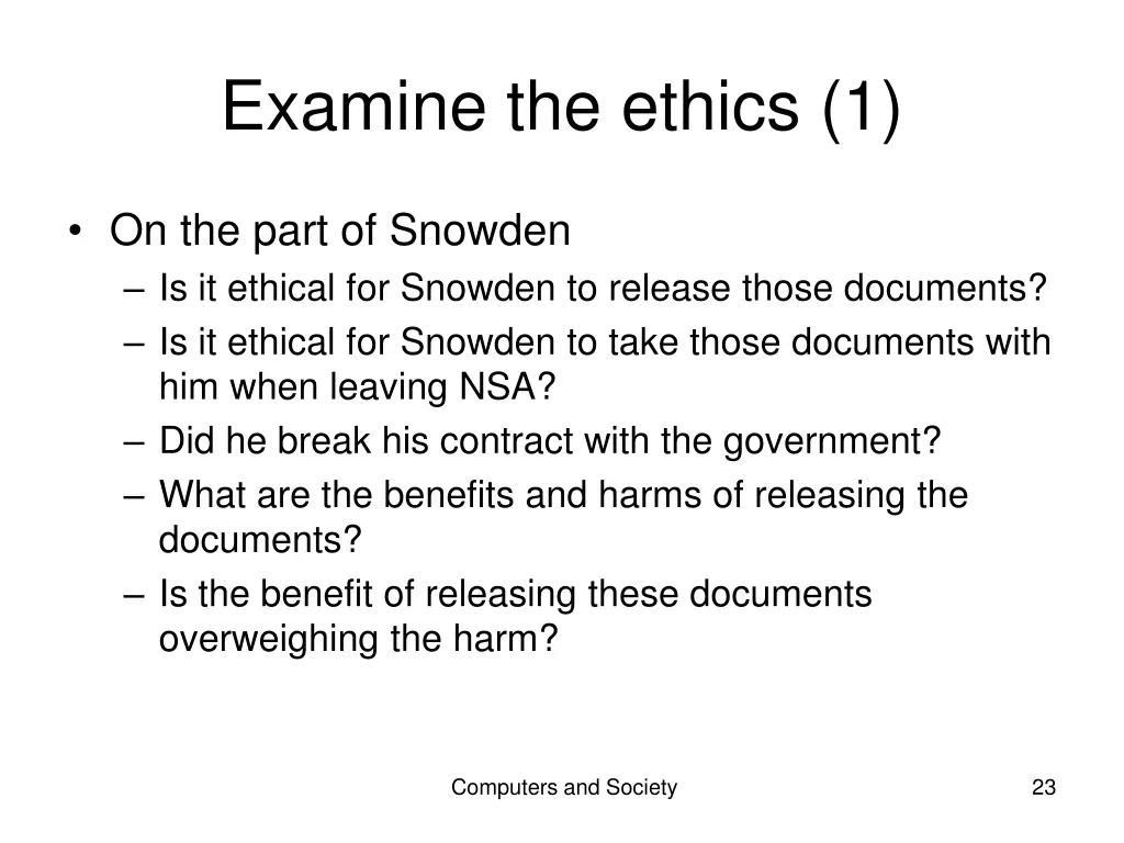 examine the ethics 1