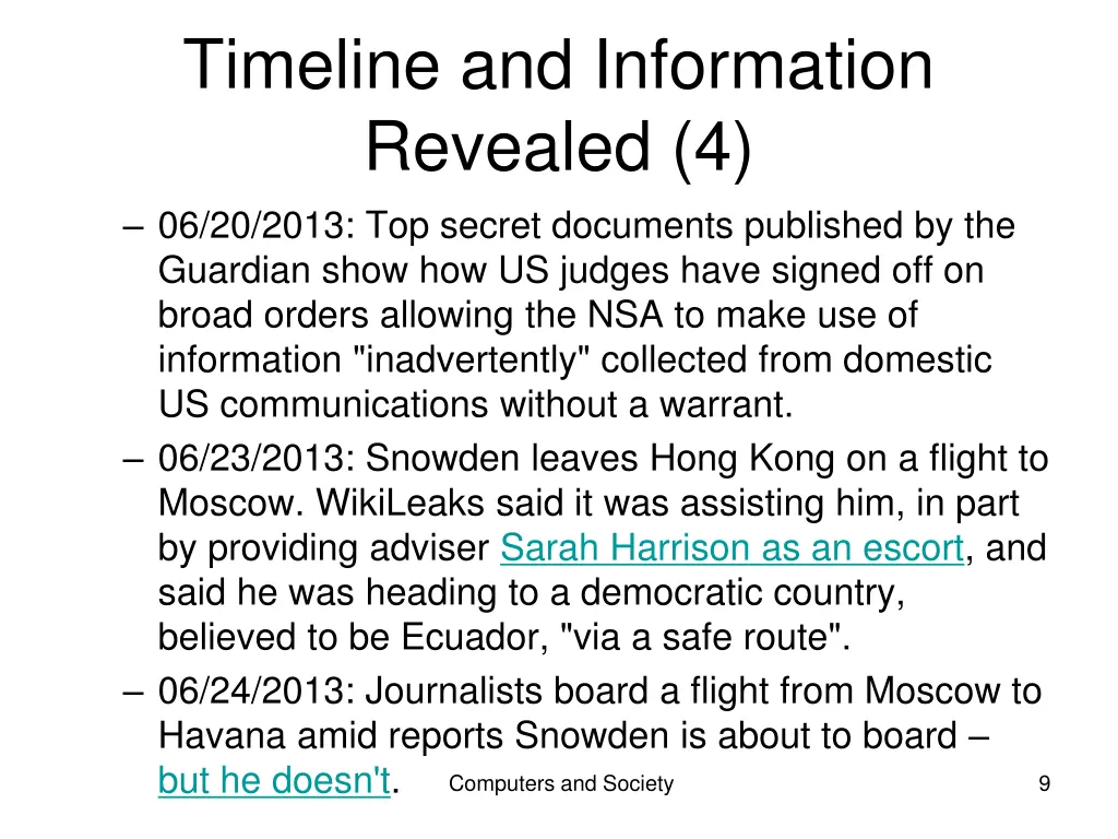 timeline and information revealed 4 06 20 2013