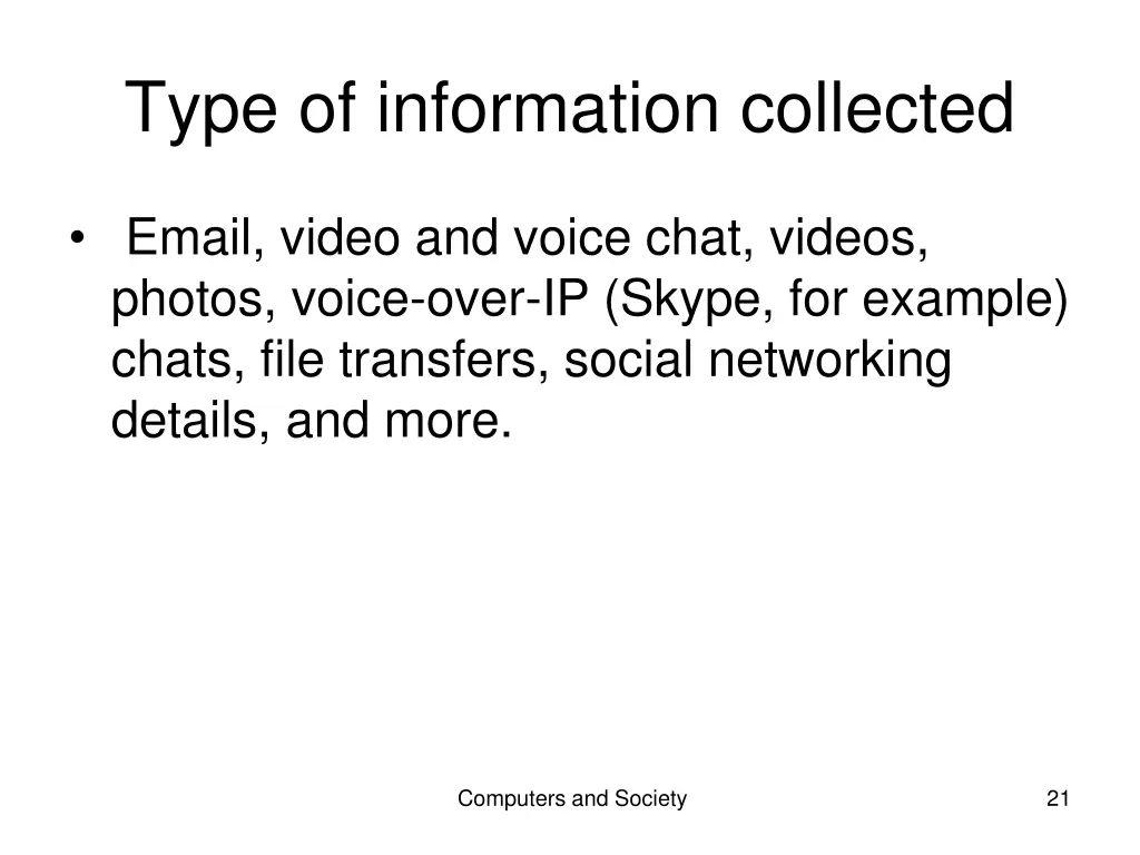 type of information collected