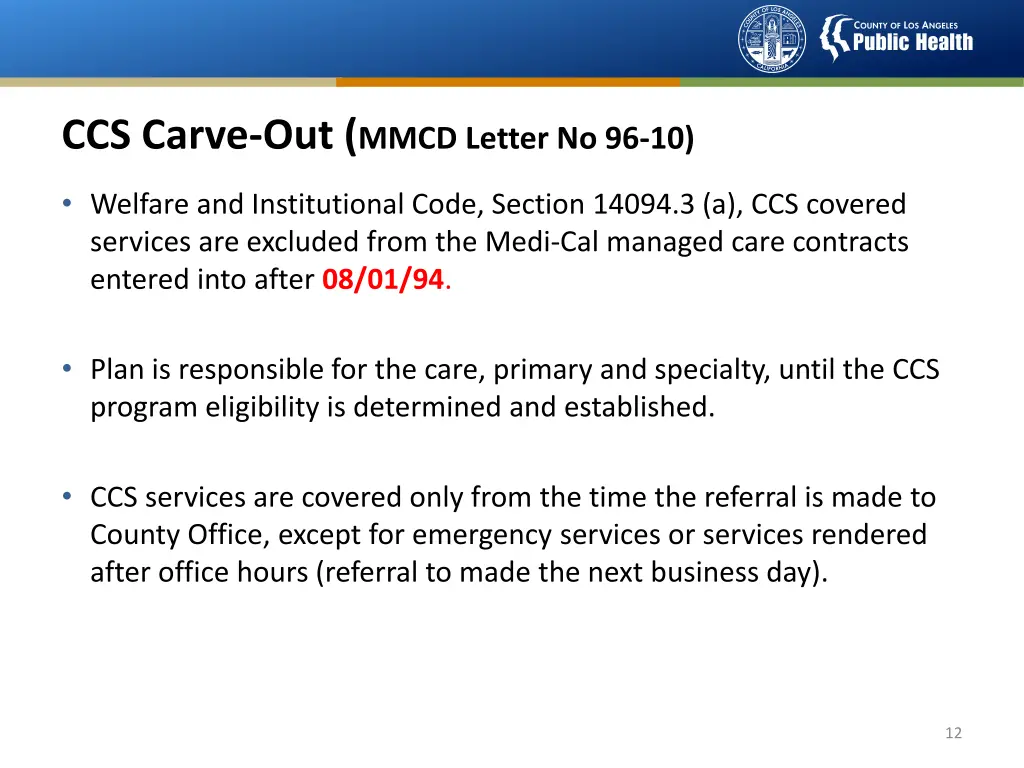 ccs carve out mmcd letter no 96 10