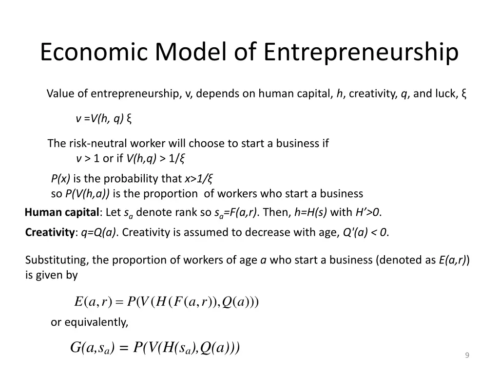 economic model of entrepreneurship