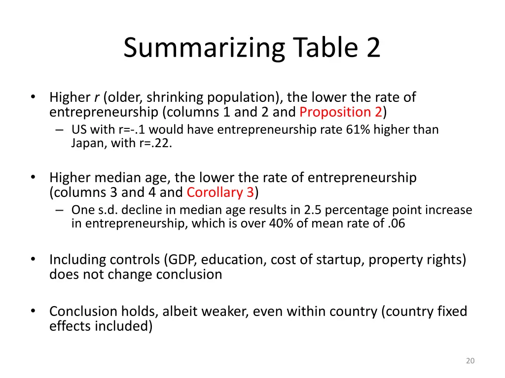 summarizing table 2