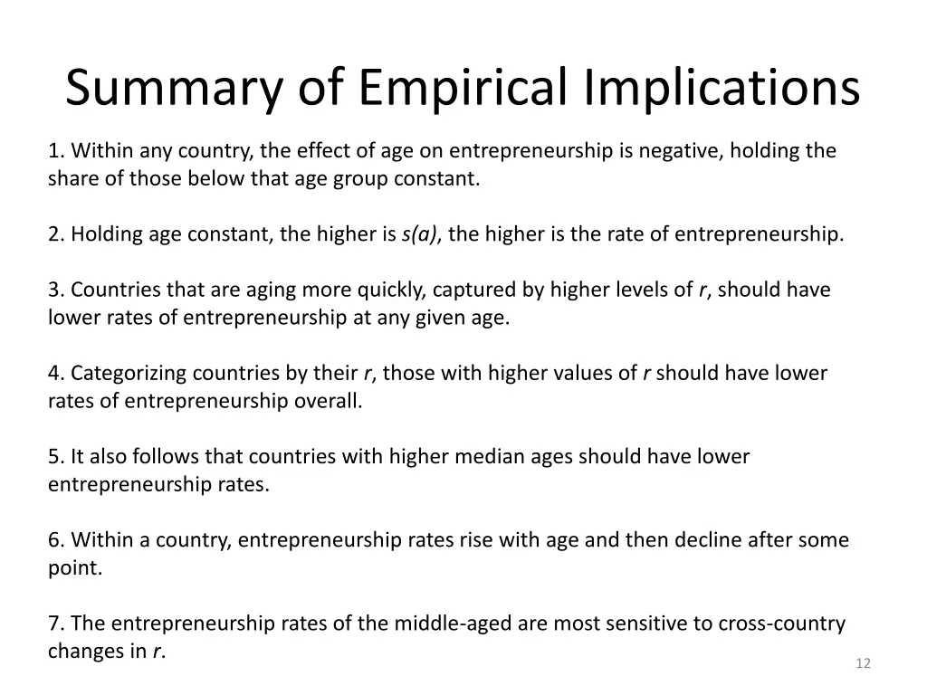 summary of empirical implications