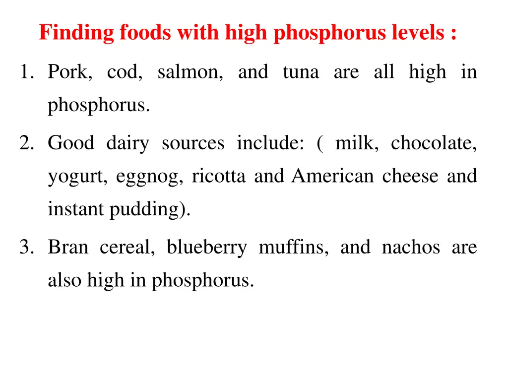 finding foods with high phosphorus levels