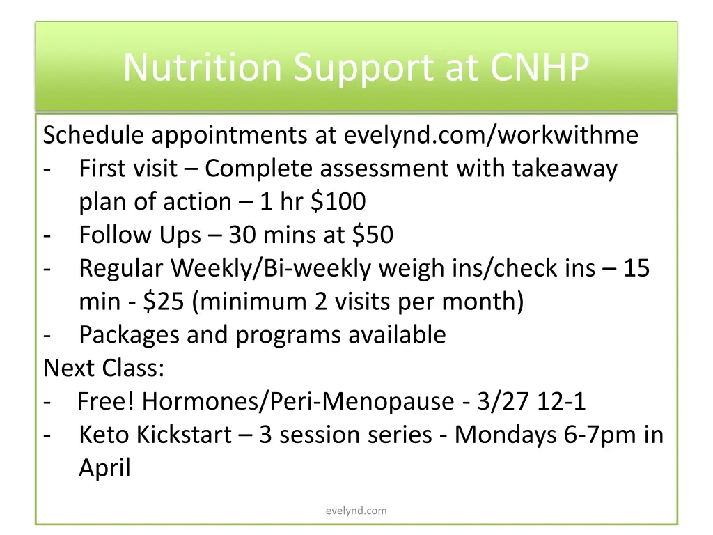 nutrition support at cnhp