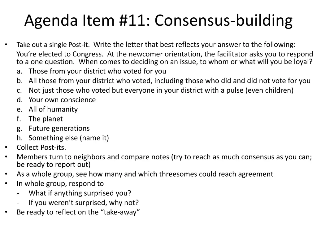 agenda item 11 consensus building