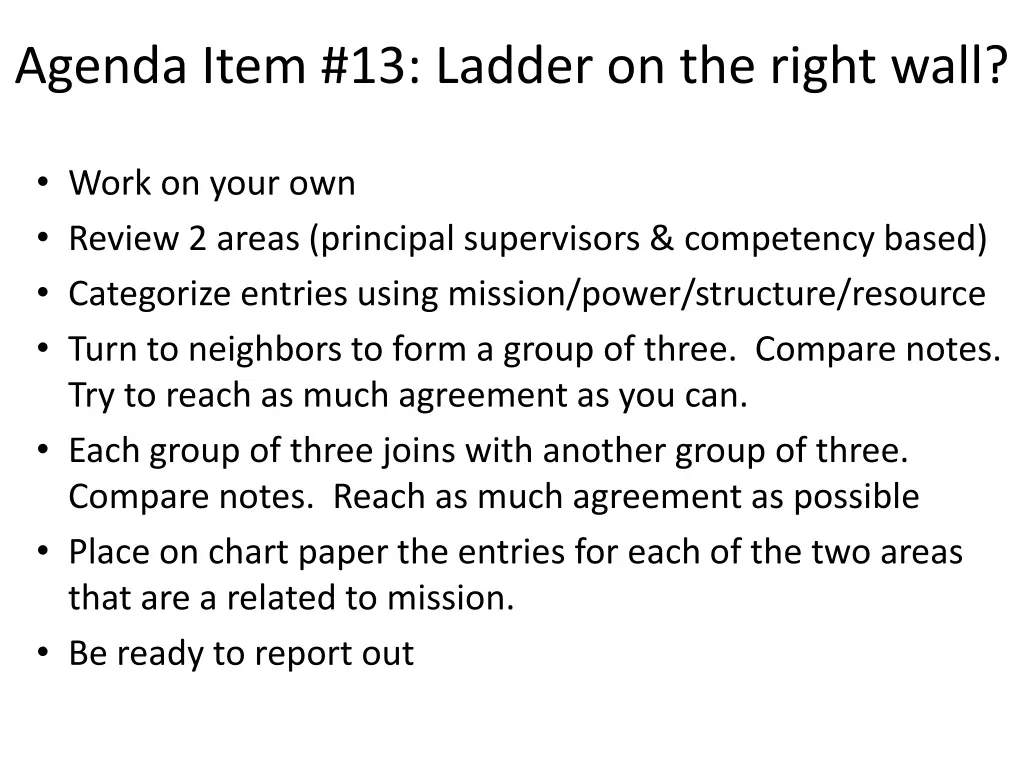 agenda item 13 ladder on the right wall