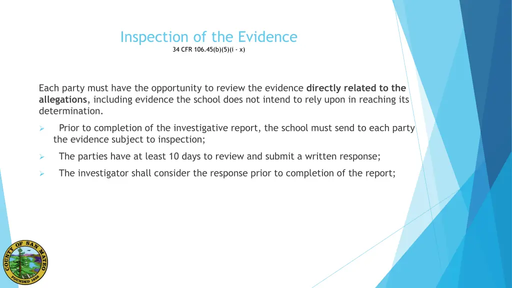 inspection of the evidence 34 cfr 106 45 b 5 i x