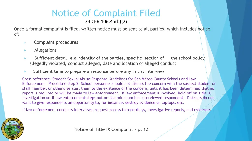 notice of complaint filed 34 cfr 106 45 b 2