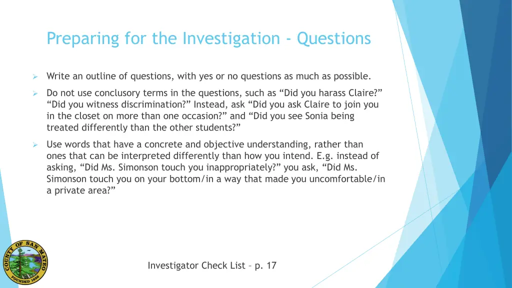 preparing for the investigation questions