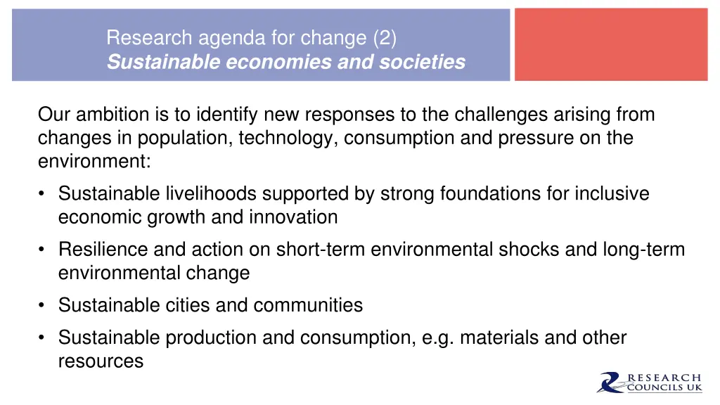 research agenda for change 2 sustainable